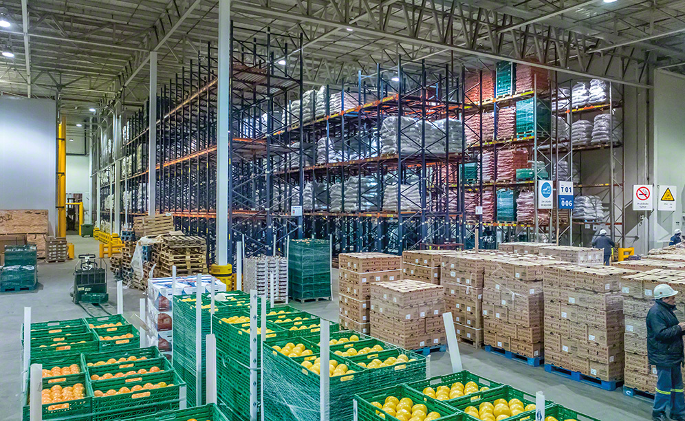 L'entrepôt de fruits et légumes du supermarché Coto à Nueve de Abril (Argentine)